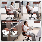 Leather Office Chair Swivel Lumbar Support for Short People Brown - Image 5