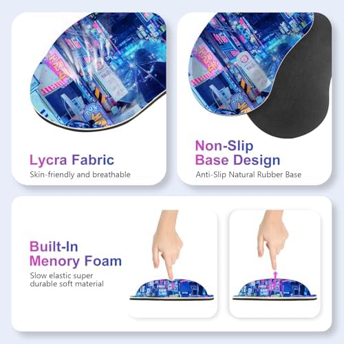 Large Gaming Mouse Pad Set, 4 in 1 Extended Keyboard Desk Mat with Wrist Rest, Computer Game Mousepad, Non-Slip Desk Pad Protector Easy Typing Pain Relief for Home Office I Anime Neon Street - Image 5