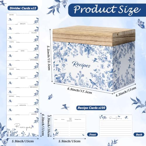 R HORSE Wooden Recipe Box with Cards & Dividers for Cooking Lover Kitchen - Image 3