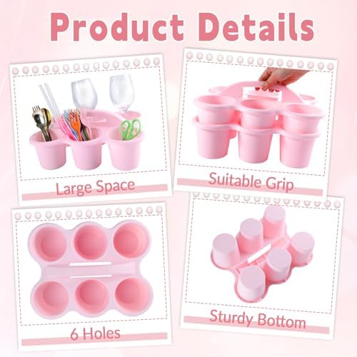 gisgfim 6 Pack Classroom Caddy Organizer with Handle, 6 Compartments, Pink - Image 3