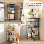ThreeHio Rolling Kitchen Microwave Cart, 4 Tier Microwave Table Stand with Storage, Kitchen Storage Rack on Wheels, Coffee Station Cart Rack Shelf Organizer for Living Room Office, Balcony - Image 5