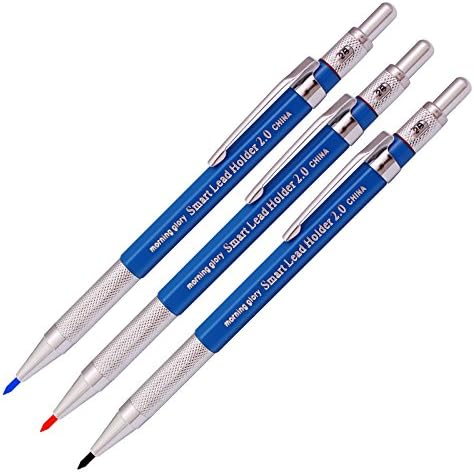 Morning glory 2.0 mm Lead Holder Pen Mechanical Pencil for Draft Drawing,Carpenter,Crafting, Art Sketching Sharpener (Pack of 3 Pens) + (2.0mm Lead 1 Tube-Red 4+Blue 4 + Black 4=12) Box packing - Image 3
