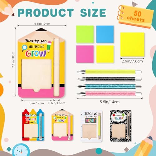 Eaasty 12 Sets 36 Pcs Back to School Teacher Gifts Bulk Cute Composition Sticky Note Holder with Notepads and Ballpoint Pens First Day of School Teacher Appreciation Gifts for Coworker Staff Employee - Image 2