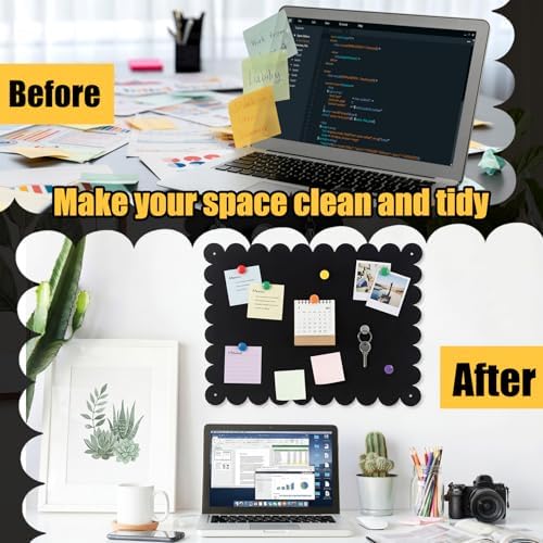 Gueevin 3pack Magnetic Board for Wall 16.1" x 13" Magnet Bulletin Board to Display Scalloped Magnetic Letters, Numbers, Notes for Refrigerator, Cubicle, Cabinet, Come with Tapes and Screws(Black) - Image 5