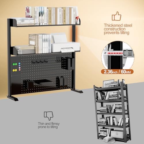 Adjustable Desktop Hutch Bookshelf with Pegboard, 38.9" Wide - Image 3
