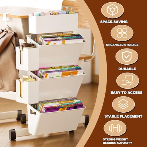 3,Desk Side Storage, Under Desk Laptop Mount, Table Side Hanging File Organizer, No Drill Clamp On Cable Management Tray, Laptop Holder with Pen Holder for Office and Home - Image 2