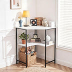 VECELO Small Corner Desk, Triangle Computer Desk with Storage Shelves for Small Spaces, 33 x 30 inches Corner Makeup Table for Home Office Bedroom, White - Image 2
