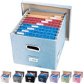 PRANDOM File Organizer Box - Set of 1 Collapsible Decorative Linen Filing Storage Hanging File Folders with Lids Office Cabinet Letter/Legal Blue (17x14x11.2 inch) by Prandom