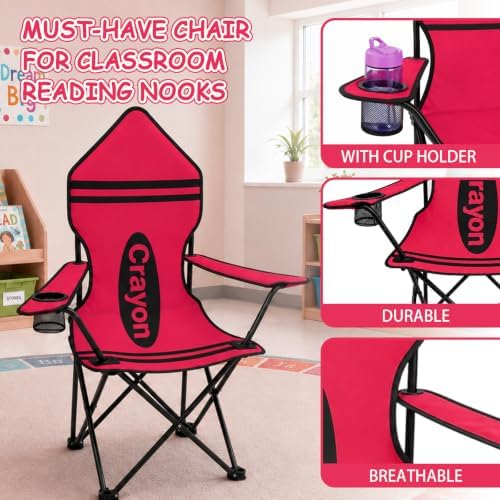 School Reading & Activity Chair, Red Crayon Design Portable Folding Seat with Armrests, Cup Holder and Carry Bag for Classroom Learning Center, Library Corner, Back to School - Image 4
