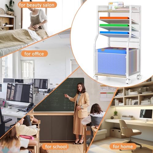 3IngSeagulls Rolling File Cart, 5-Tier Mobile Filing Cabinet on Lockable Wheels, Under Desk Storage, Office Hanging Folder Storage Organization Mobile Cabinet for Office, Home, and School, White - Image 6