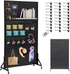 Eastern Tree Metal Pegboard Display Stand 3.5 x 6 Feet with 30 Hooks, Standing Pegboard Display with Wheels, Peg board Display Rack, Large Pegboard Panels - Black by EasternTree
