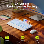 White Keyboard and Mouse Wireless Combo, 4000mAh Rechargeable Backlit Quiet Keyboards mice Set, USB Ergonomic Key Board with Wrist Rest & Phone Holder for PC, Mac, Windows, Natural Soft Typing - Image 2