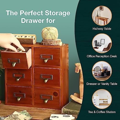 Vintage Card Catalog Drawers for Desktop - 6-Drawer Mini Wood Desktop Cabinet for Office Study Table - Solid Wood Storage Drawers for Table - Mahogany Wood Organizer Cabinet Drawers, Fully Assembled - Image 6