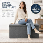 ALASDO 30 Inch Folding Storage Ottoman Bench with Hidden Storage, PU Leather Ottoman Foot Rest Stool, End of Bed Bench for Bedroom, Living Room, Entryway and Closet, Grey - Image 3