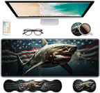 Ergonomic Keyboard Wrist Rest & Mouse Pad Wrist Rest Set, Large XXL Gaming Desk Mat 31.5"x 11.8" with Non-Slip Base, Memory Foam, Easy Typing Pain Relief for Home & Office, American Flag Shark by Unknown