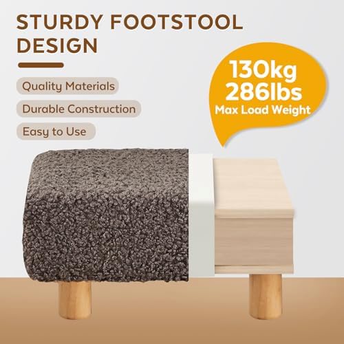 Small Foot Stool Ottoman, Sherpa Footstool Ottoman Foot Rest for Couch, Rectangle Footstools and Ottomans Small for Living Room, Entryway and Bedroom (Brown) - Image 3