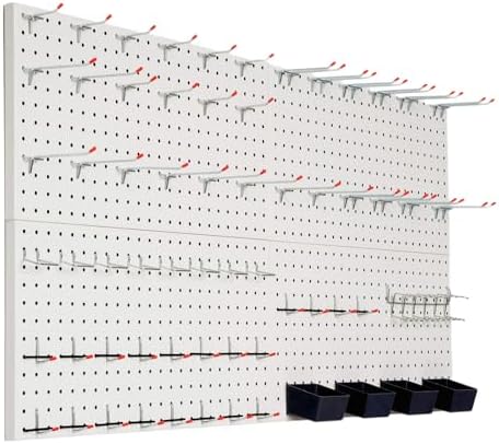 FRAYSCENT Peg Board for Wall 48x24 inch with 63 Pcs Hooks Accessories, Garage Storage Pegboard Wall Organizer, Metal Pegboard Panels with Hooks, Modular Mounted Control Peg Board Tool Organization by FRAYSCENT