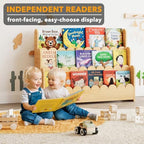 SpaceAid 3-Tier Scalloped Bookshelf, Montessori Bookcase for Toddlers, Wooden Book Shelf Organizer Display Furniture for Kids Rooms, Playroom, Nursery and Classroom, 36.7“ Wide, Natural - Image 3