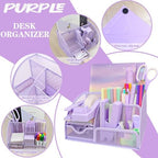 Purple Desk Accessories, 17Pcs Purple Office Supplies Set with Stapler, Mesh Desk Organizer, Tape Dispenser, Staple Remover, Pen Holder, Clips, Pens, Ruler, for Office Home School Women Students Gift - Image 5