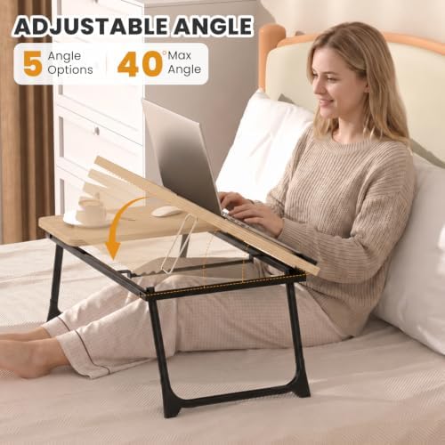 Laptop Bed Desk, 5-Angle Adjustable Bed Laptop Table with Cup Holder - Image 3
