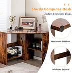 COSTWAY Corner Computer Desk, Space-Saving Triangular Writing Desk w/ 2 Storage Shelves & 2 Cable Holes, Multi-Functional Console Table for Small Space in Home Office, Living Room, Bedroom (Coffee) - Image 4