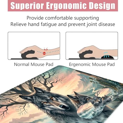 Large Keyboard Mouse Pad Set, Extended Mouse Pad+Keyboard Wrist Rest Support, Memory Foam Ergonomic Easy Typing, 4Pcs (31.5×11.8 in) Desk Pad Set for Office Home,Forest Wolf - Image 5