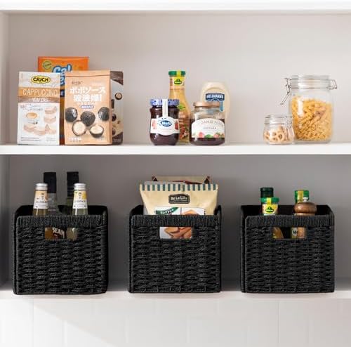 joybest Black Wicker Baskets for Shelves, Hand-woven Storage Baskets - Image 3