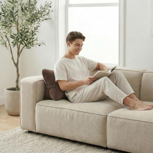Pat. Pend. Corduroy Lumbar Support Pillow for Recliner, Sitting & Relaxing, Triangle Cushion for Sofa, Couch or Bed, Reading Pillow with Removable Washable Cover, Chocolate - Image 2