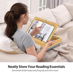 AboveTEK Book Stand for Reading with Storage, Adjustable Bamboo Book Holder with Soft Lap Cushion, Cookbook Stand, Hands-Free Book Reading Stand for Bed, Desktop & Kitchen Counter - Image 3