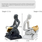 BANOMII Heavy Duty Book Ends for Shelves, Thinker Decorative Bookends for Heavy Books, Unique Book Stoppers to Hold Book, Bookshelf Accessories, Modern Home Office Decor Aesthetic Black & White - Image 4
