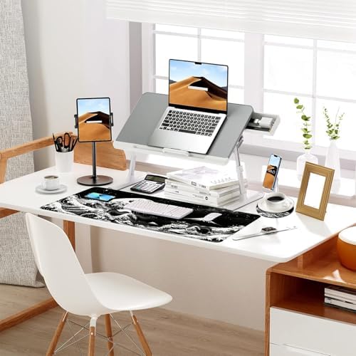 Keyboard Mouse Pad Set, Extended Gaming Mouse Pad+Ergonomics Keyboard Wrist Rest Support, Memory Foam, Easy Typing Pain Relief, 4Pcs XL Ultra Thick Desk Mat,Black and White Great Wave - Image 7