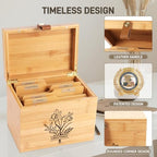 Large Bamboo Greeting Card Organizer Box with 6 Removable Dividers, Real Leather Handle, 100% Handmade Solid Bamboo, Storage Box for Christmas, Valentine, & Birthday Cards, Postcards, Stationery - Image 5