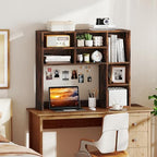 Desk Hutch, Desktop Organizer with 7 Cubes & 3 Adjustable Shelves, 3 Tier Wooden Display Rack, 37” Counter Top Bookshelf for Dorm, College, Home Office, Hutch Top Only - Image 2