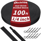 Oleitodh 100 ft 1/4 in 2:1 Heat Shrink Braided Sleeving, Black by Oleitodh