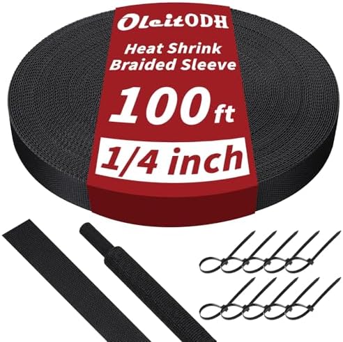 Oleitodh 100 ft 1/4 in 2:1 Heat Shrink Braided Sleeving, Black by Oleitodh