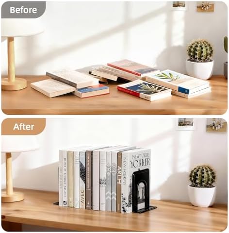 Happyhapi 14 Pair Book Ends for Shelves, 28 Pcs Metal Bookends Book Holder for Shelf, Heavy Book Stopper for Desk, Simple Library Office Home Bookend, 4.9 x 5.7 x 6.5 in, Black (Pack of 2) - Image 5