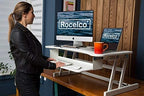 Rocelco 37.5" Deluxe Height Adjustable Standing Desk Converter - Quick Sit Stand Up Dual Monitor Riser - Gas Spring Assist Computer Workstation - Large Retractable Keyboard Tray - White (R DADRW) - Image 5