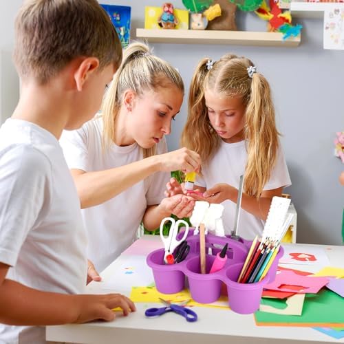 6 Pack Classroom Caddy Organizer with Handle, Plastic Art Caddy, Drink Cup Caddies Holder, 6 Compartments for Desk, Table, Office, Crafts, Crayon, Marker, Pencil, School Supplies (12 x 9 x 3.5 Inch) - Image 6