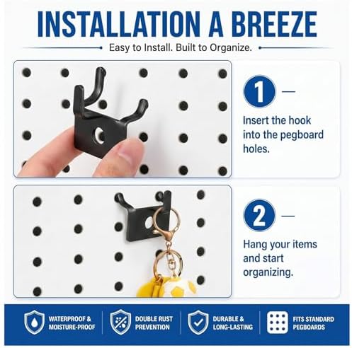 Tandefio 100 Pcs Pegboard Hooks, Picture Hangers for 1/8 & 1/4 in, Black - Image 4