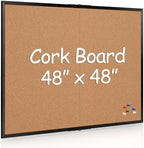Extra Large Cork Bulletin Board 48" X 48", Foldable Notice Pin Board for Wall, Black Wood Framed 4'x4' Corkboard, Wall Mounted Noticeboard with 32 Push Pins for School, Home & Office by Justdowhatyouwanttodo