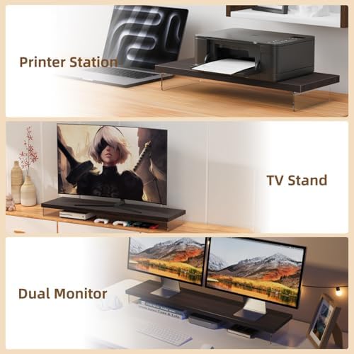 Monitor Stand Riser, 25x10 in Wood & Acrylic Computer Desk Organizer Shelf - Image 7