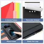 Ospelelf Clipboard with Storage Spiral Clipboard Folio for Letter Size,Organizer Folder with Zipper Pouch and 5 Dividers,Leather Portfolio for Office, School Black - Image 4