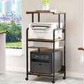 Arbuxzuy 4 Tier Printer Stand with Storage Shelf, Large Tall Printer Cart with Wheels, Mobile Printer Table for Home Office, Adjustable Stands for Heat Press Scanner Fax (Brown) by Arbuxzuy