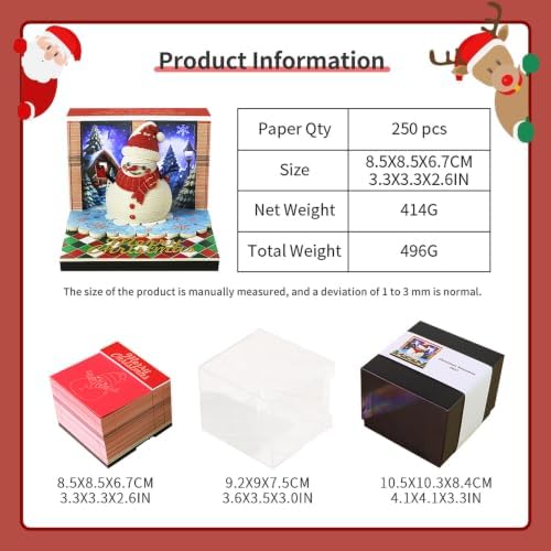 3D Calendar 2027,Time Piece Calendar 2027 With LED Lights,3D Art Calendar Memo Pad,Snowman Desktop Decoration,Tear-Away 3D Paper Art Notepad,Christmas Gift,New Year Gift(Cute Little Snowman) - Image 3