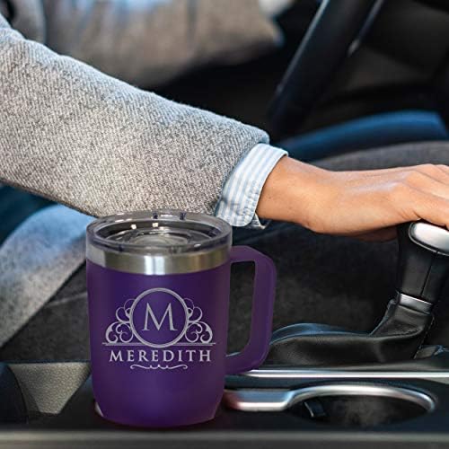 The Wedding Party Store Custom Personalized 20 oz Stainless Steel Powder Coated Vacuum Insulated Double Walled Travel Tumbler Coffee Mug with Handle and Lid (Purple) - Image 5