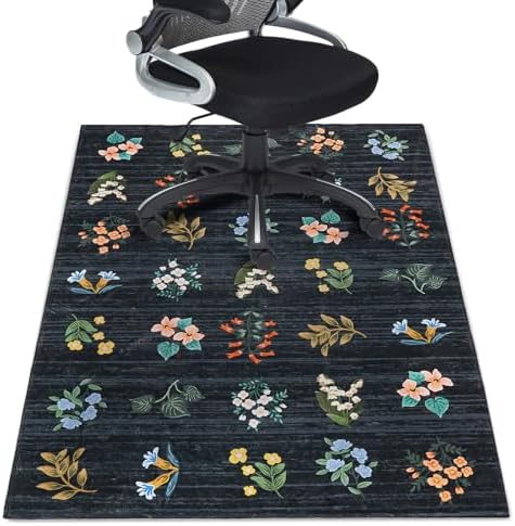 Office Chair Mat for Hardwood Floor 36"X 48" Heavy Duty Desk Chair Rug for Under Gaming Rolling Chairs Computer Decor Protect Mats Low Pile Non-Slip Rubber for Carpet & Tile Floor-Black Wildflowers by Wruzbxcn