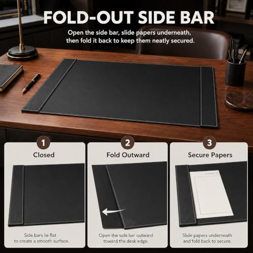 Sumac Premium Vegan Leather Desk Pad 34x20 inch - Large Office Desk Mat Waterproof Multi-Functional Desk Protector Mouse Pad (Black) - Image 2