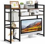 Desk Shelf Storage, 38 Inch, 4-Tier Wood Bookshelf Organizer, Computer Desk Hutch – Dark Brown, Desktop Bookshelf Organizer Shelf for Desk for Dorm Workspace and Home Office Use by ThriveHive