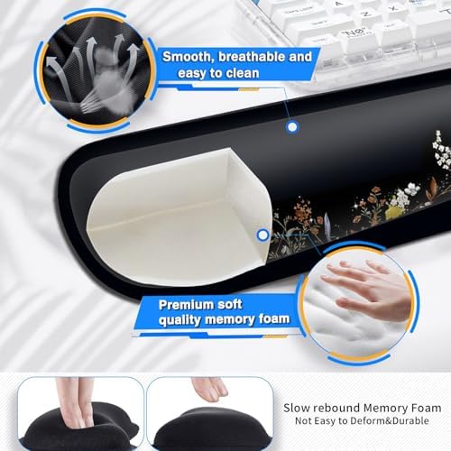 Large Gaming Mouse Pad+ Keyboard Wrist Rest Set, Ergonomics Memory Foam Mouse Mat Wrist Rest Support for Home Office, Waterproof Extended Mousepad 31.5x11.8in, Cute Red Fox Animal Black Desk Pad - Image 4