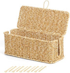 Cable Management Box, Cord Organizer with Lid & Cable Ties - Natural, M by BROWNLILY